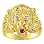 RYLOS Mens Rings Yellow Gold Plated Silver Lion Head Ring Amazing Conversation Starter Genuine Diamonds Eyes & Ruby Mouth Rings For Men Men's Rings Silver Rings Sizes 6-13 Mens Jewelry