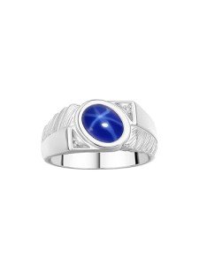 RYLOS Mens Rings 14K White Gold Cabochone Gemstone & Natural Diamond Designer Blue Star Sapphire Rings For Men Men's Rings Gold Rings Sizes 8,9,10,11,12,13 Mens Jewelry