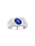 RYLOS Mens Rings 14K White Gold Cabochone Gemstone & Natural Diamond Designer Blue Star Sapphire Rings For Men Men's Rings Gold Rings Sizes 8,9,10,11,12,13 Mens Jewelry