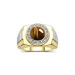 RYLOS Mens Rings Yellow Gold Plated Silver Ring Round Shape Cabochon Gemstone & Genuine Diamonds Designer Style Tiger Eye Rings For Men Men's Rings Silver Rings Sizes 8,9,10,11,12,13 Mens Jewelry