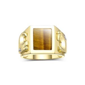 RYLOS Mens Rings 14K Yellow Gold Designer Ring Tiger Head On Both Sides Diamond in the Eyes and Tiger Eye Rings For Men Men's Rings Gold Rings Sizes 8,9,10,11,12,13 Mens Jewelry