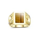RYLOS Mens Rings 14K Yellow Gold Designer Ring Tiger Head On Both Sides Diamond in the Eyes and Tiger Eye Rings For Men Men's Rings Gold Rings Sizes 8,9,10,11,12,13 Mens Jewelry