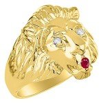 RYLOS Mens Rings Yellow Gold Plated Silver Lion Head Ring Amazing Conversation Starter Genuine Diamonds Eyes & Ruby Mouth Rings For Men Men's Rings Silver Rings Sizes 6-13 Mens Jewelry