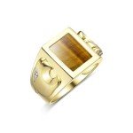 RYLOS Mens Rings 14K Yellow Gold Designer Ring Tiger Head On Both Sides Diamond in the Eyes and Tiger Eye Rings For Men Men's Rings Gold Rings Sizes 8,9,10,11,12,13 Mens Jewelry