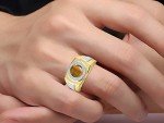 RYLOS Mens Rings Yellow Gold Plated Silver Ring Round Shape Cabochon Gemstone & Genuine Diamonds Designer Style Tiger Eye Rings For Men Men's Rings Silver Rings Sizes 8,9,10,11,12,13 Mens Jewelry