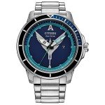 Citizen Avatar Mens Avatar Wave Eco-Drive Watch 46mm Silver-Tone Stainless Steel Case and Bracelet with Blue Dial (AW1708-57W)