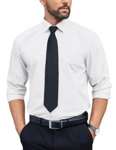 COOFANDY Men's White Long Sleeve Dress Shirt
