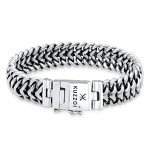 kuzzoi 925 Sterling Silver Byzantine Bracelet for Men, Length 7,48 inch - 9,05 inch, Width 0,59 inch, 2.11 oz, 7.48 inches, Metal, no gemstone