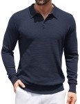 COOFANDY Men's Long Sleeve Polo Sweater - Navy
