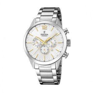 Festina Mens Chronograph Quartz Watch with Stainless Steel Strap F20343/1, Silver, Bracelet