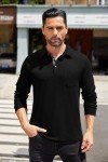 Men's Long Sleeve Polo Shirt with Pocket - Black