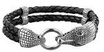 kuzzoi Men Bracelet Leather Braided Black Oxide Modern with Crocodile Head Clasp Made of 925 Sterling Silver, Length 9,05 inch, Width 0,67 inch, 1.2 oz