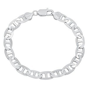 Men's 8mm Solid .925 Sterling Silver Flat Mariner Chain Bracelet, 8 inches