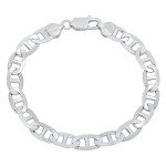 Men's 8mm Solid .925 Sterling Silver Flat Mariner Chain Bracelet, 8 inches