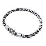 kuzzoi 925 Sterling Silver Round Byzantine Bracelet for Men, length 7,48 inch - 9,05 inch, width 0,24 inch, 0.85 oz, Metal, no gemstone