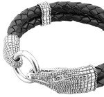 kuzzoi Men Bracelet Leather Braided Black Oxide Modern with Crocodile Head Clasp Made of 925 Sterling Silver, Length 9,05 inch, Width 0,67 inch, 1.2 oz