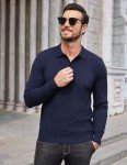 COOFANDY Men's Long Sleeve Polo Sweater - Navy