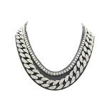 Fully Bling-ed Out Round Luxury Mens Watch w/Bling-ed Out Cuban Chain Bracelet, Cuban Necklace, Tennis Chain & Ring Size 8 - Silver - L0504BNTS(8)