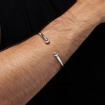 VN Jewelry Mens Silver Bangle Bracelet - Solid 925 Sterling Silver Torque Bangle for Men - Plain Silver Bracelet For Men Gift for him, Adjustable (17cm to 20cm), Sterling Silver