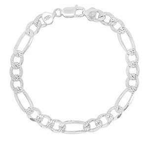 Men's 8.1mm .925 Sterling Silver Diamond-Cut Flat Figaro Chain Bracelet, 8 inches