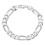 Men's 9.3mm Solid .925 Sterling Silver Flat Figaro Chain Link Bracelet, 8 inches