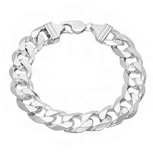 Men's 15.3mm Solid .925 Sterling Silver Flat Curb Chain Bracelet, 8 inches