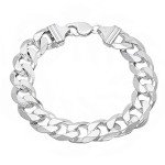 Men's 15.3mm Solid .925 Sterling Silver Flat Curb Chain Bracelet, 8 inches