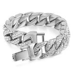 Fully Bling-ed Out Round Luxury Mens Watch w/Bling-ed Out Cuban Chain Bracelet, Cuban Necklace, Tennis Chain & Ring Size 8 - Silver - L0504BNTS(8)