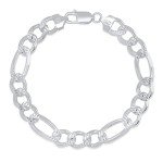Men's 9.5mm .925 Sterling Silver Diamond-Cut Flat Figaro Chain Bracelet, 8 inches