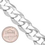 Men's 15.3mm Solid .925 Sterling Silver Flat Curb Chain Bracelet, 8 inches