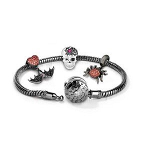 GNOCE Charms Bracelet Sterling Silver Black Plated Snake Chain with Spider Web Skull Charm Pendant Forever Love Basic Charm Bracelet with Clasp Jewelry Gift for Women Mens (7.5)