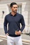 COOFANDY Men's Long Sleeve Polo Sweater - Navy