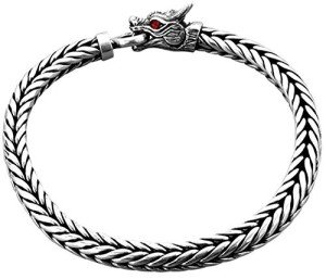 kuzzoi 925 Sterling Silver Round Byzantine Bracelet for Men with Dragon Head Ring Clasp, Length 7,48 inch - 9,05 inch, Width 0,31 inch, 1.52 oz, 9.05 inches, Sterling Silver