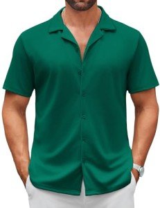 Men's Short Sleeve Button Down Shirt - Forest Green
