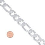 Men's 15.5mm Solid .925 Sterling Silver Flat Figaro Chain Bracelet, 8 inches