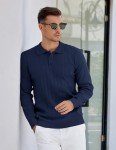 COOFANDY Men's Long Sleeve Knit Polo Shirt Navy