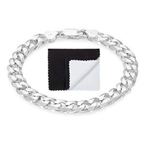 Men's 7.9mm Solid .925 Sterling Silver Flat Curb Chain Bracelet, 7 inches