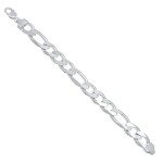 Men's 15.5mm Solid .925 Sterling Silver Flat Figaro Chain Bracelet, 8 inches