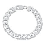 Men's 10.5mm Solid .925 Sterling Silver Flat Curb Chain Bracelet, 9 inches