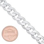 Men's 10.5mm Solid .925 Sterling Silver Flat Curb Chain Bracelet, 9 inches