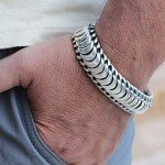SNAKE SCALES 925 Sterling Silver Men Wide Bracelet - Made in Thailand - 9.7