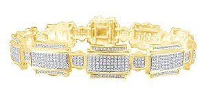 AFFY 1 1/4 Carat Round White Natural Diamond Men's Bracelet In 14k Gold Plated Jewelry (Clarity : I2-I3, Color : I-J, 1.25 Cttw) Gift For Him, 7.5 Inch, Sterling Silver Yellow Gold, Diamond