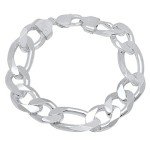 Men's 15.5mm Solid .925 Sterling Silver Flat Figaro Chain Bracelet, 8 inches