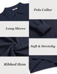 COOFANDY Men's Long Sleeve Polo Sweater - Navy