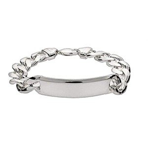 Engravable Sterling Silver Men's Curb Link ID Bracelet, 8" or 9"
