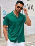 Men's Short Sleeve Button Down Shirt - Forest Green