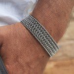 VY JEWELRY 925 Sterling Silver Men Braided Wide Bracelet - Made in Thailand - 7