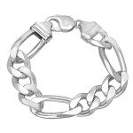 Men's 13.5mm Solid .925 Sterling Silver Flat Figaro Chain Bracelet, 8 inches