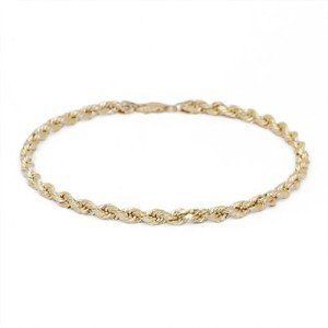 9 Inch 10k Yellow Gold Solid Diamond Cut Rope Chain Bracelet and Anklet for Men & Women, 3mm (0.12")