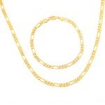 Mens 24k Yellow Gold Filled Set of Figaro Chain Necklace Bracelet Set Length 19.68",Width 4mm-9mm